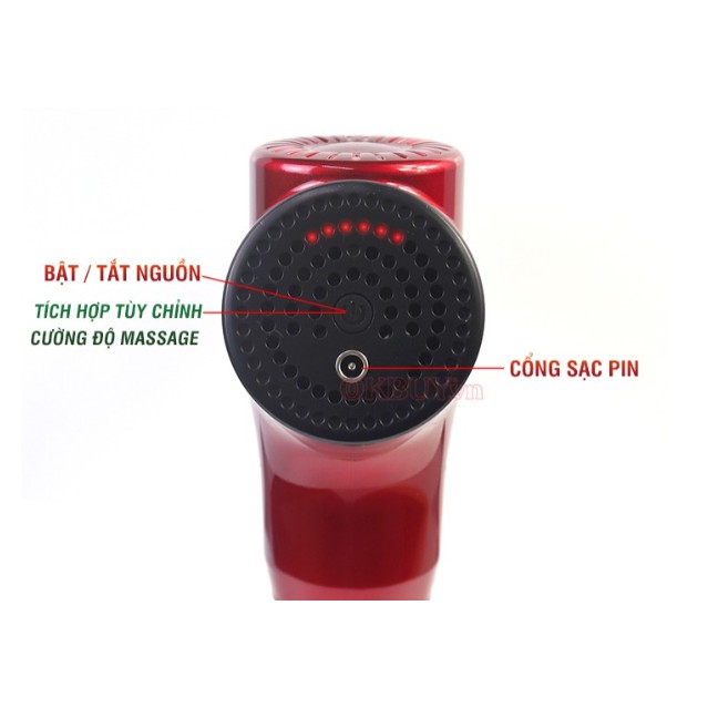 Súng massage cầm tay Nhật Bản Nikio NK-170A - 4 đầu, 6 cường độ massage - Màu Đỏ