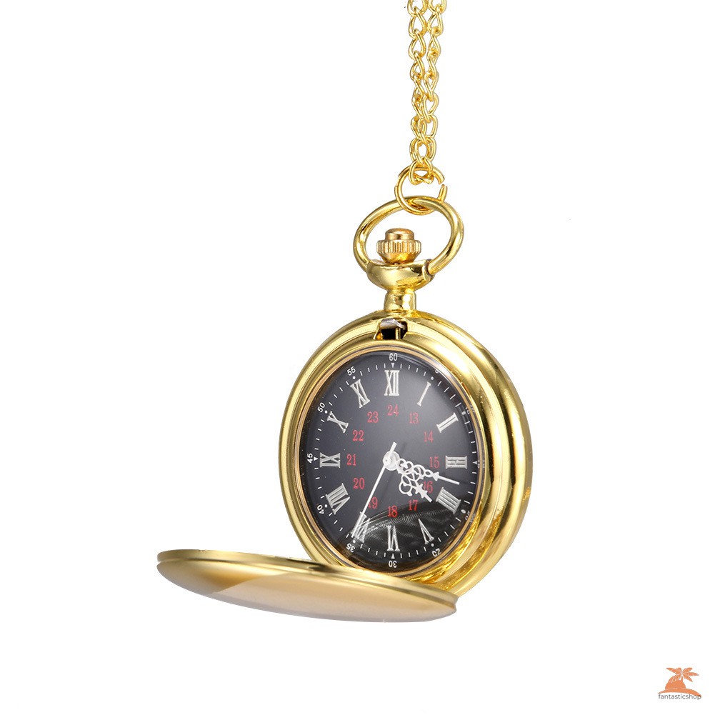 #Đồng hồ bỏ túi# 1PC Men Women Quartz Pocket Watch Golden Polished Surface Case with Chain
