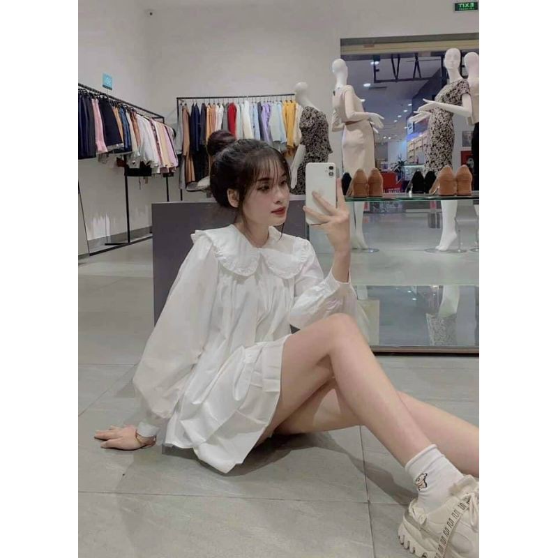 HÀNG SẴN HÀNG SẴN HÀNG SẴN SET ÁO CỔ BÈO CHÂN VÁY TENNIS TRẮNG🎀VIDEO THẬT SHOP QUAY SIÊU HOT SIÊU HOT SIÊU HOT