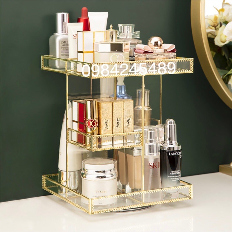 Kệ Khay Đựng Mỹ Phẩm Golden Xoay 360 Độ