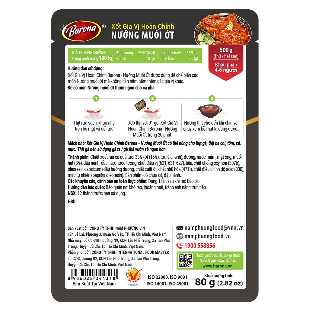 Xốt Gia Vị Hoàn Chỉnh BARONA - Nướng Muối Ớt 80g | BigBuy360 - bigbuy360.vn