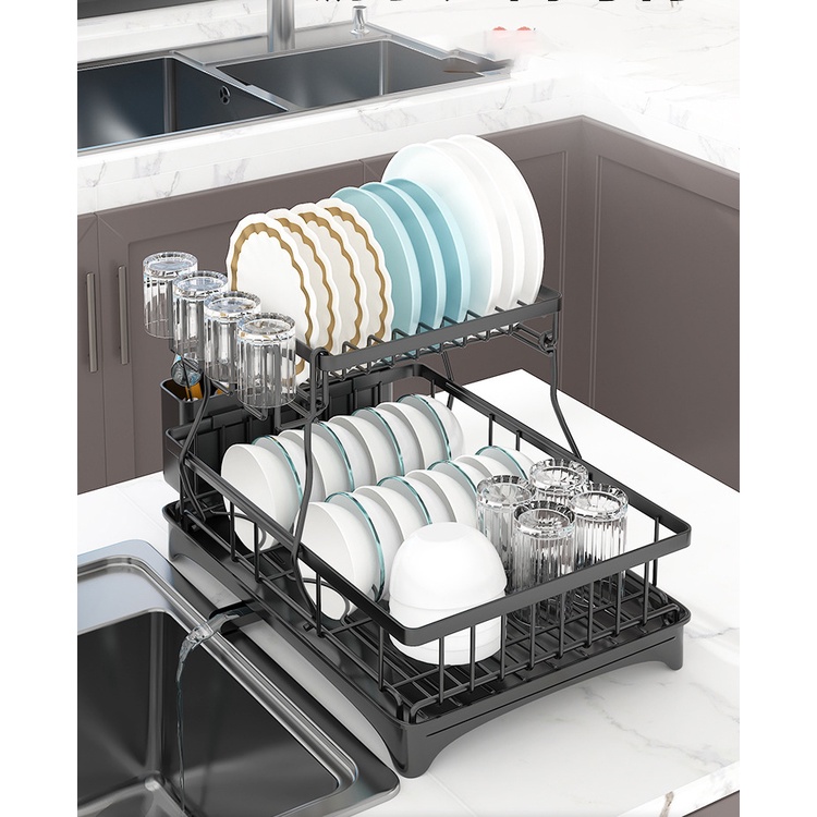 Kệ đựng chén bát, đũa muỗng 2 tầng thông minh có chỗ thoát nước