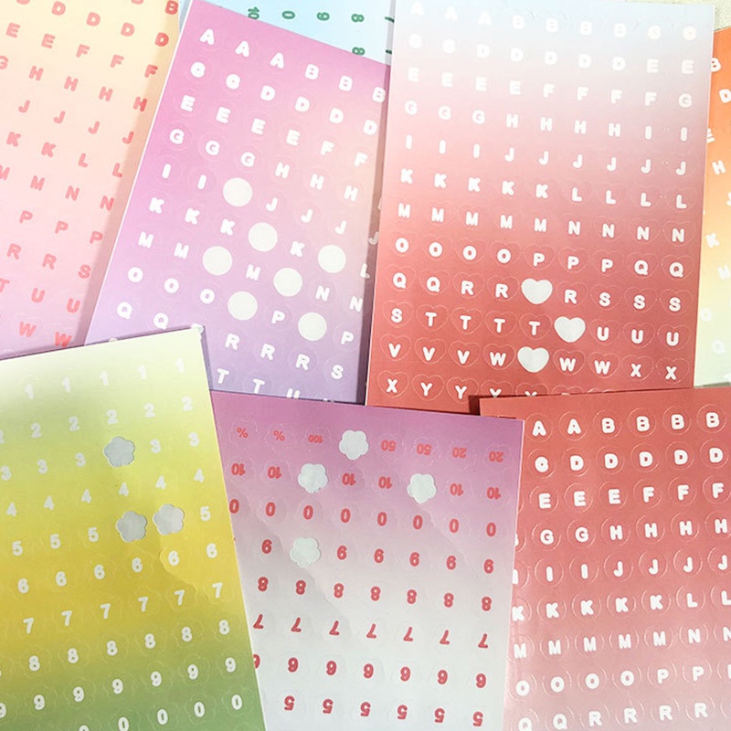 Set 3 tấm hình dán chữ số/ chữ cái màu gradient độc đáo DIY