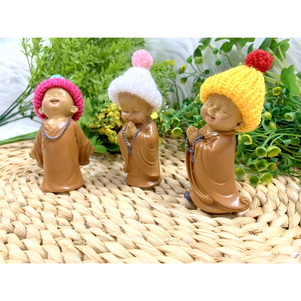 Bộ 3 Chú Tiểu Ấn Độ Hoan Hỉ Chuỗi Hạt Nón Len ( Hình Thật , Video Thật )
