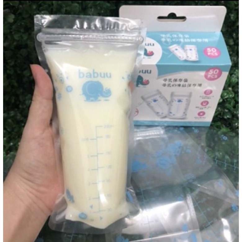 Hộp 50 túi trữ sữa 250ml Babuu Nhật Bản , túi đựng sữa an toàn, không rò rỉ, không chảy sữa