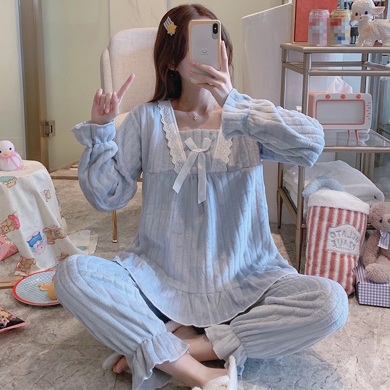 Bộ rần bông phối ren mặc nhà