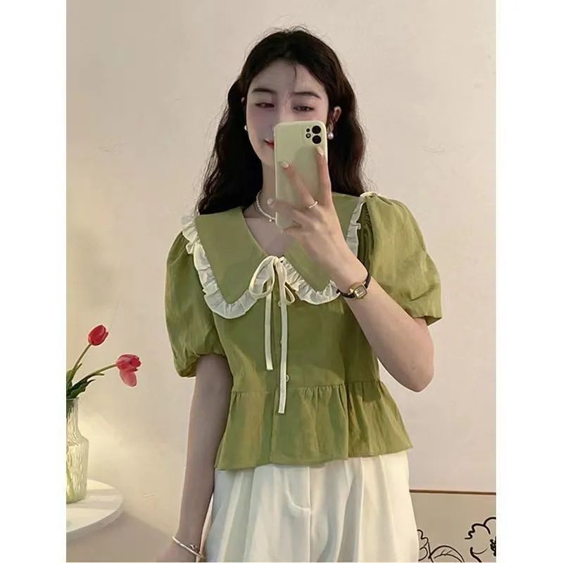 Áo Kiểu Tay Phồng Cổ Búp Bê Phong Cách Hàn Quốc Ngọt Ngào Thời Trang Mùa Hè Cho Nữ
