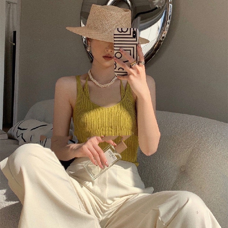 Áo Hai Dây Dệt Kim Dáng Ôm Màu Trơn Thời Trang Dành Cho Nữ