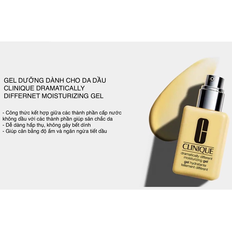 Kem dưỡng ẩm Clinique Dramatically Different Moisturizing Gel 125ml phù hợp với da đầu, hỗn hợp thiên dầu