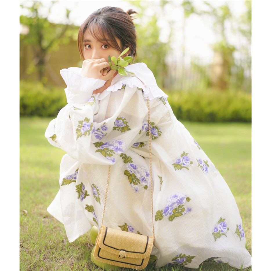 Váy búp bê xòe hoa tím Bạch Lộc