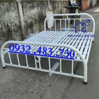 Giường sắt đơn giản màu trắng tinh đủ kích thước tại Xưởng _giao lắp miễn phí