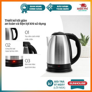 Ấm Siêu Tốc, Bình Đun Siêu Tốc Sunhouse HTD1182, Inox 2 Lớp Chất Lượng Cao, Đun Sôi Nhanh Chóng. 4.8