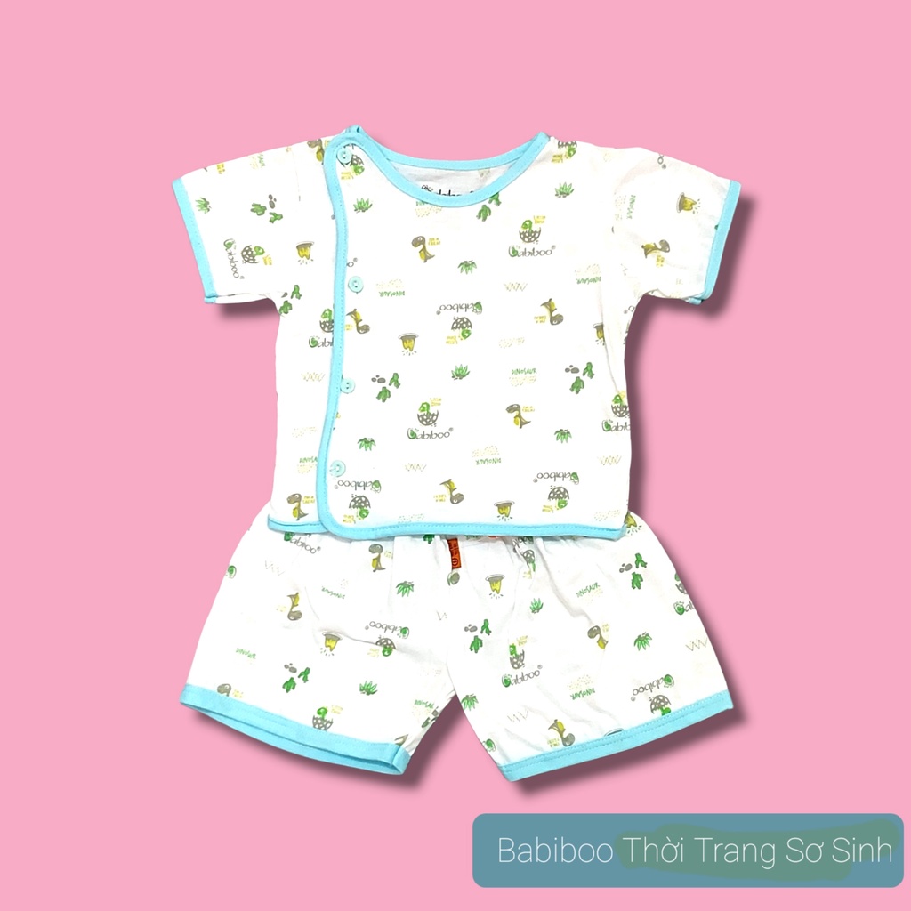 Bộ quần áo sơ sinh Babiboo 100% cotton thiết kế cài lệch họa tiết nhí cho bé