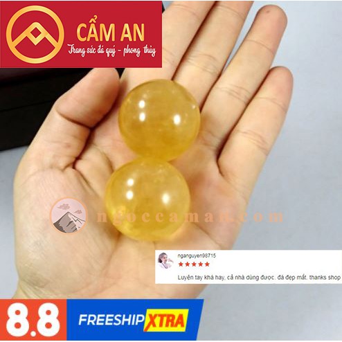 cặp 02 Viên Bi Lăn Tay Đá Hoàng long (vàng) Tự Nhiên  - Bi lăn tay đánh bay mệt mỏi