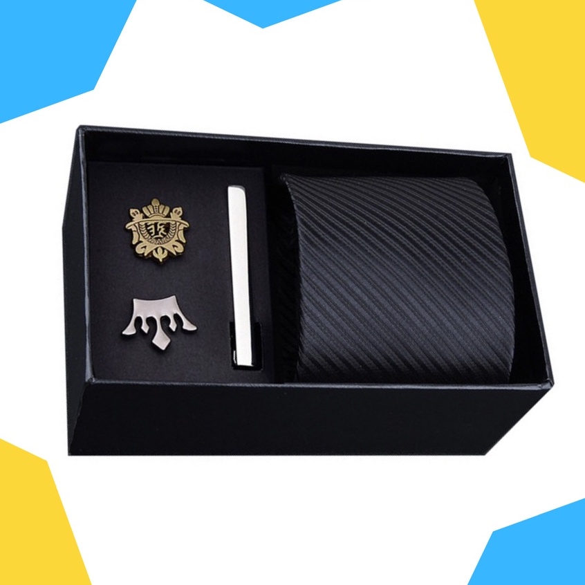 Set cà vạt bản to 8cm làm quà tặng cho Nam gồm cà vạt, kẹp cà vạt, ghim cài áo đóng hộp lịch sự CCV-19