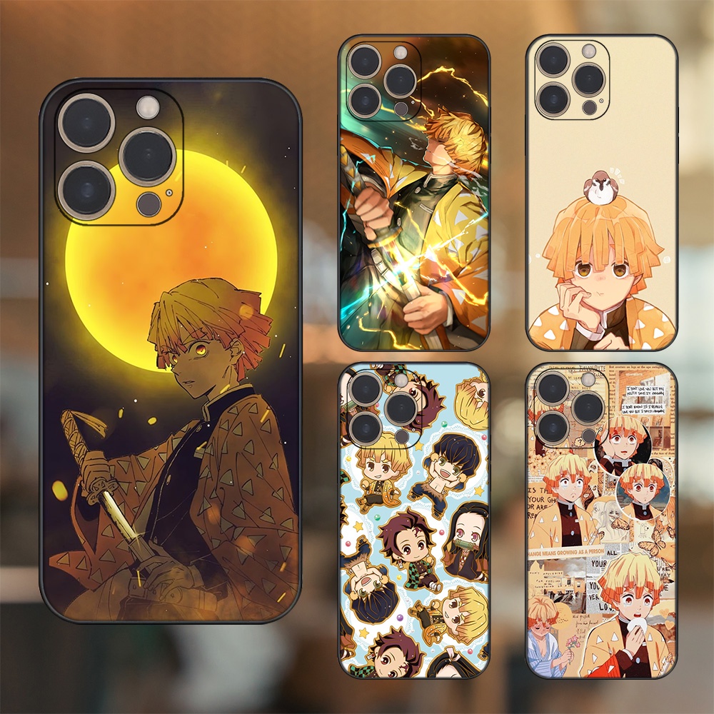 Ốp lưng iPhone 13 Pro dẻo đen cạnh vuông in hình Zenitsu Kimetsu no Yaiba