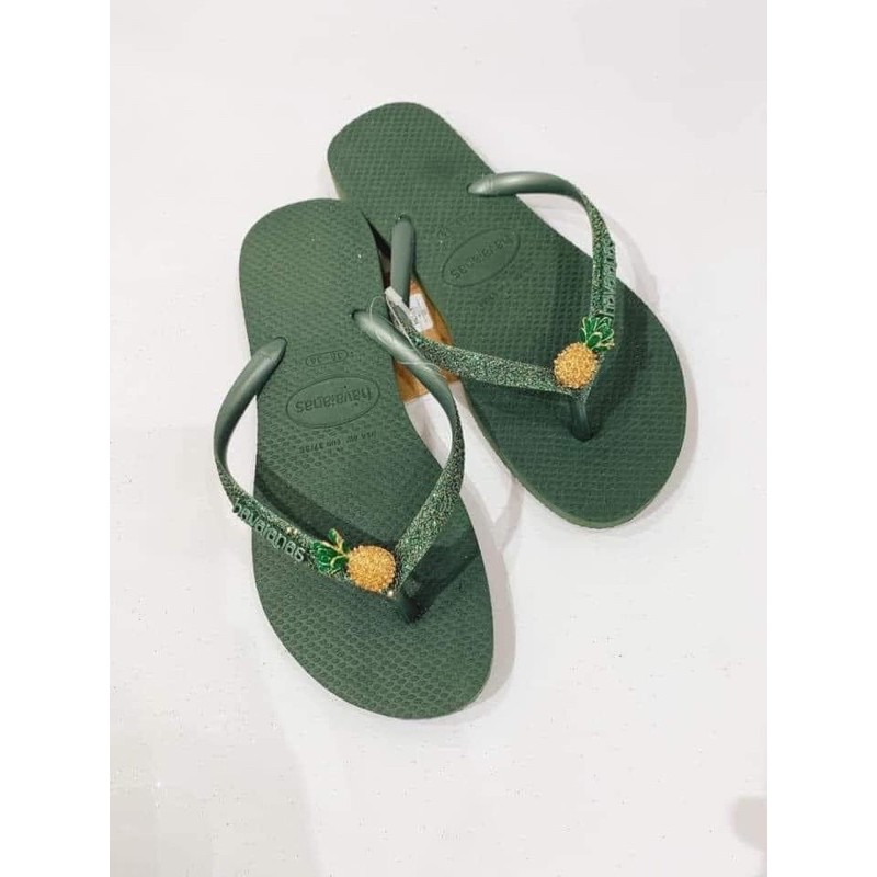 Dép havaianas kim tuyến rêu mix charm