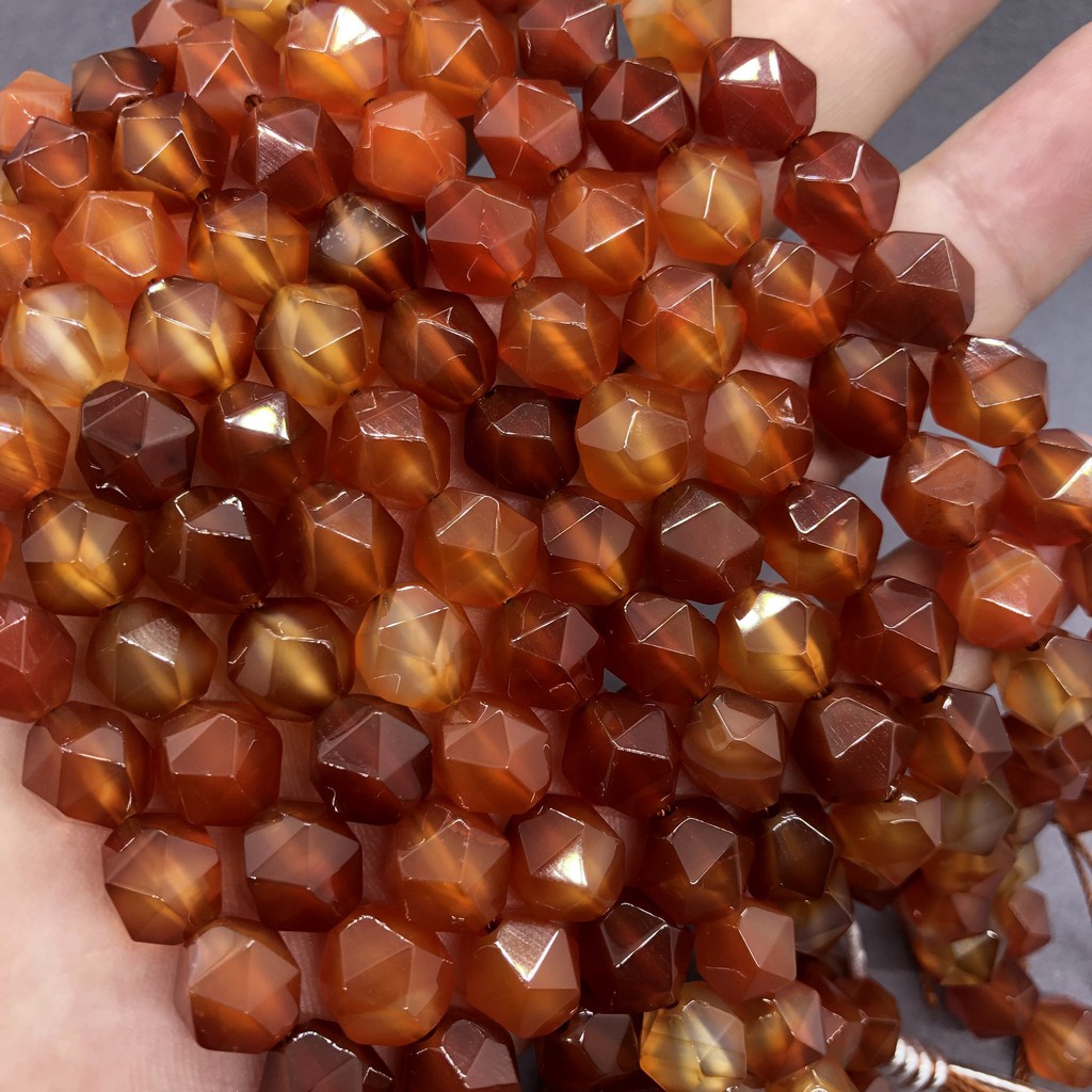 Hạt Onyx mã não đỏ tự nhiên mặt cắt hình học tự làm 6-12mm