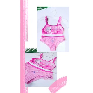 Set đồ bơi bikini màu hồng hình Elsa cho bé
