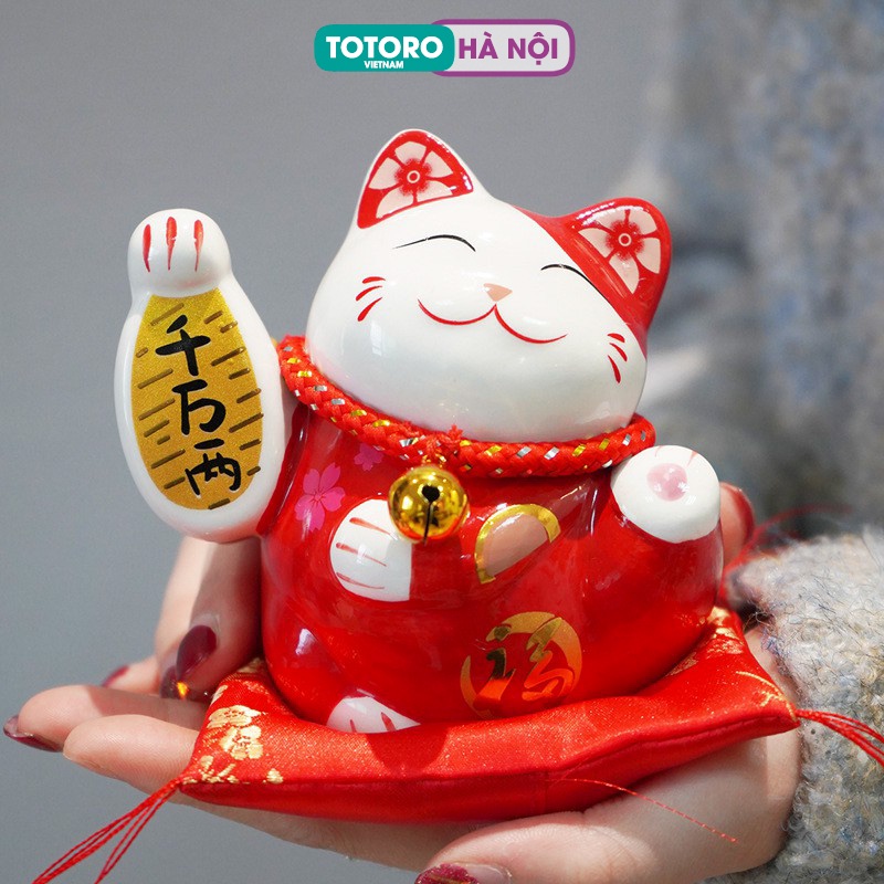 Tượng sứ cao cấp Mèo may mắn Mèo thần tài Nhật Bản Maneki-Neko