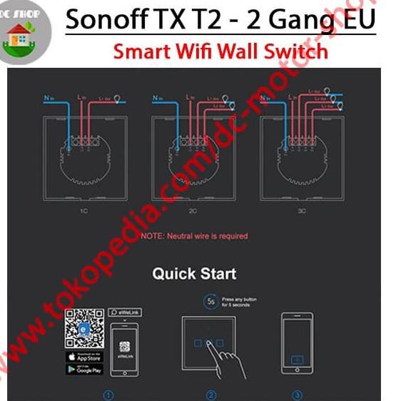 Công Tắc Cảm Ứng Thông Minh Sonoff Touch Tx T2 Eu-2Gang Wifi 433mhz - Tx T2 Eu 2ga