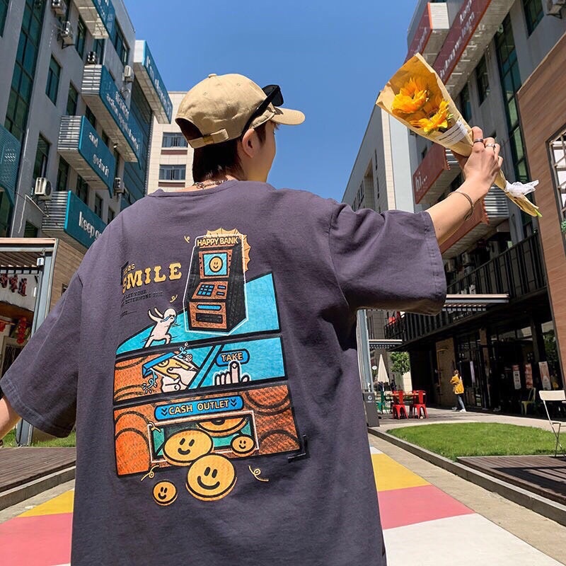 Áo thun unisex mặt cười SMILE tay lỡ dáng rộng nam nữ mặc được 3 màu xanh đen trắng Xưởng Sỉ Nguyễn Hoa | BigBuy360 - bigbuy360.vn