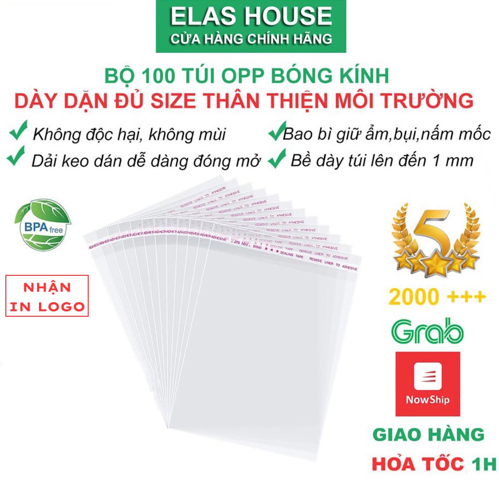 Túi Bóng Kính Dán Miệng Elas House Túi Opp Dán Miệng đựng áo quần phụ kiện khẩu trang dày dai