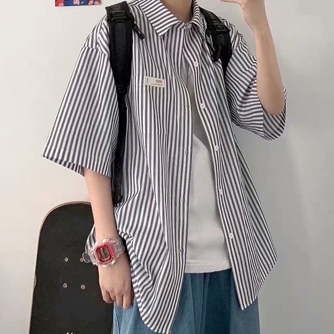 Áo Sơ Mi Tay Ngắn Họa Tiết Sọc Thời Trang Hàn Quốc Sành Điệu Cho Nam