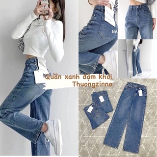 [Mẫu HOT ]Quần jean ống rộng Xanh đậm khói cạp cao vintage , quần bò cullotess cạp cao chất Jean Quảng Châu siêu đẹp