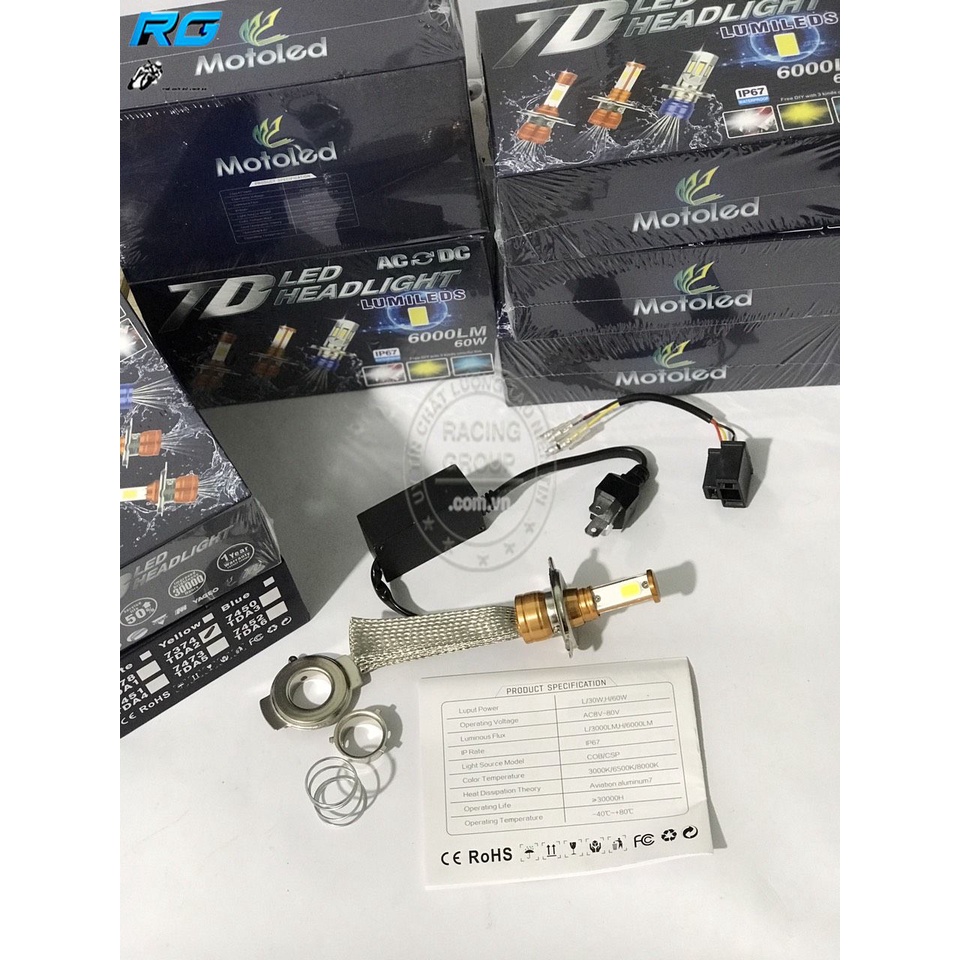 Đèn Pha Led Xe Máy Siêu Sáng H/60W L/30W Motoled Chống Nước IP67 5 Râu Tản Nhiệt Đủ Chân 2in1 T19 H4