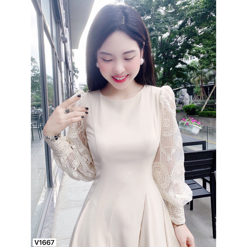 Váy kem xòe tay ren V1667 - Đẹp Shop DVC (Kèm ảnh thật trải sàn do shop tự chụp) | BigBuy360 - bigbuy360.vn