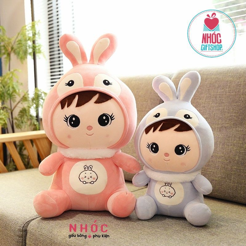 Gấu Bông Búp Bê Áo Thỏ Ngồi Lông Mịn Bông Mềm, Hàng Cao Cấp, Đồ Chơi Cho Bé An Toàn Dễ Thương, Size Lớn Nhiều Màu - NHÓC
