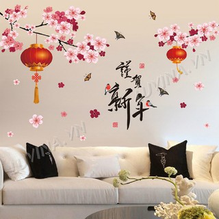 [ĐƠN 200K TẶNG QUÀ SIÊU YÊU]-Decal dán tường Luvina trang trí tết, quán cafe-Cành đào đón xuân-[GIAO HÀNG NGAY]