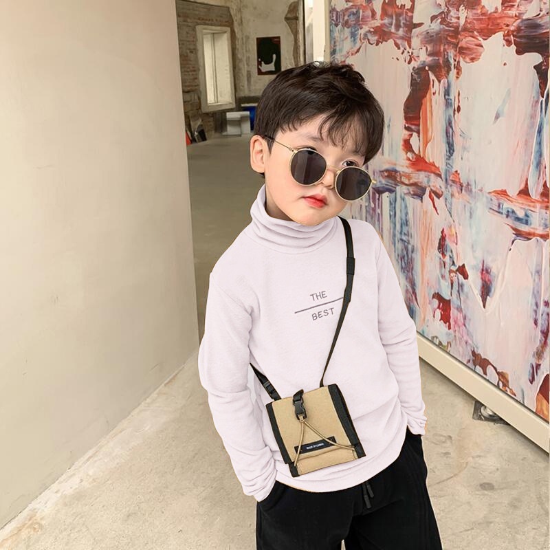 Áo thun cổ lọ in chữ thiết kế thời trang phong cách mùa thu cho bé trai