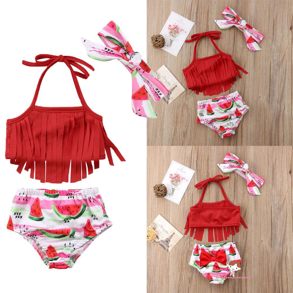 ❤XZQ-Summer Newborn Baby Girl Tassel Bikini Suit Swimwear Fruits Outfits Set Clothes