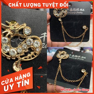 Ghim cài áo vest mẫu mới rồng ngậm hạt - cài áo véc