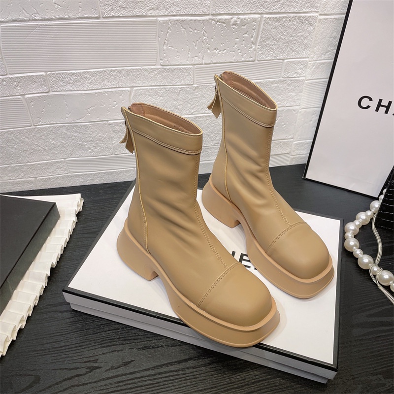 Giày bốt Martin IELGY da mềm đế dày khóa kéo sau phong cách Anh Quốc cho nữ