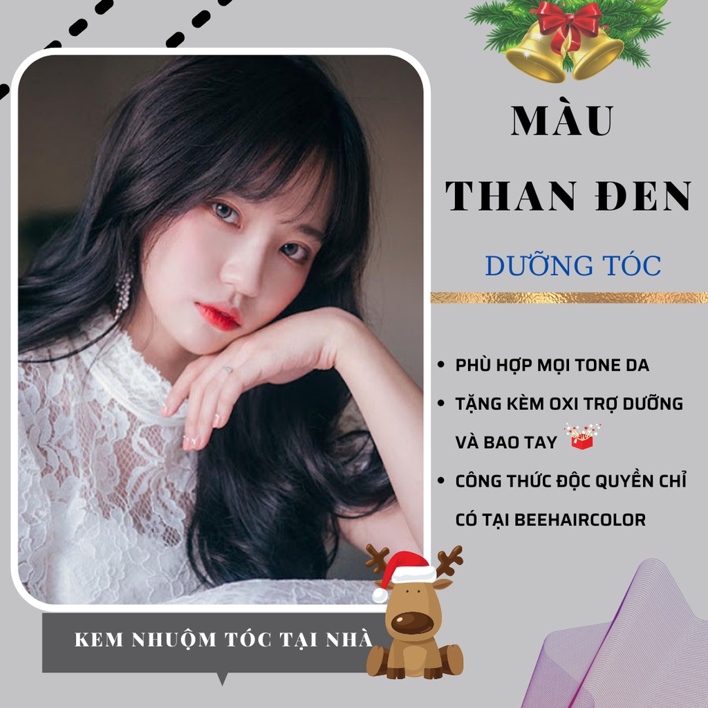 Thuốc Nhuộm tóc Màu Than Đen [ tặng kèm trợ dưỡng + bao tay nhuộm ]