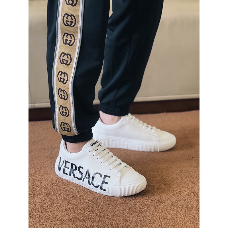 Giày thể thao/sneaker nam Versace Collection da thật cao cấp in chữ thương hiệu sang trọng và phong cách