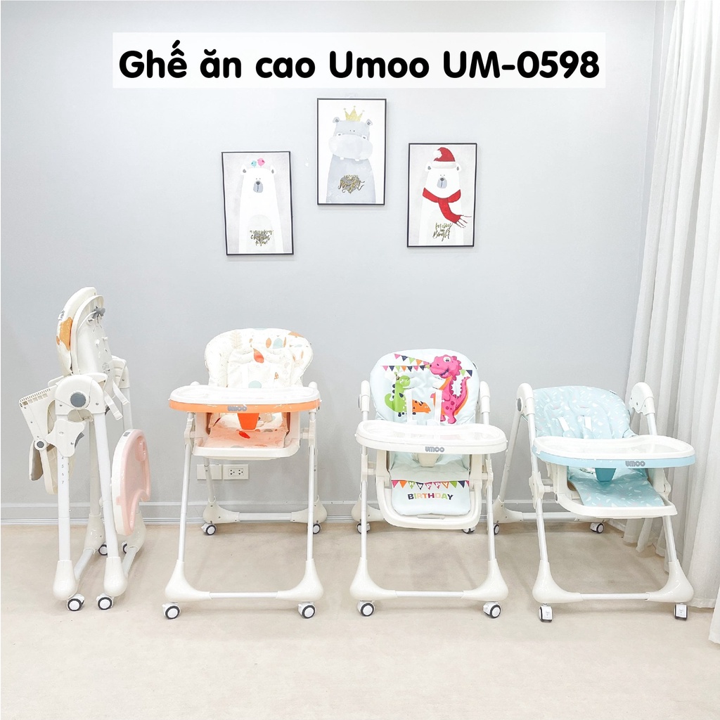 [CHÍNH HÃNG] GHẾ ĂN DẶM UMOO CAO CẤP NÂNG HẠ 7 ĐỘ CAO CÓ BÁNH XE AN TOÀN CHO BÉ