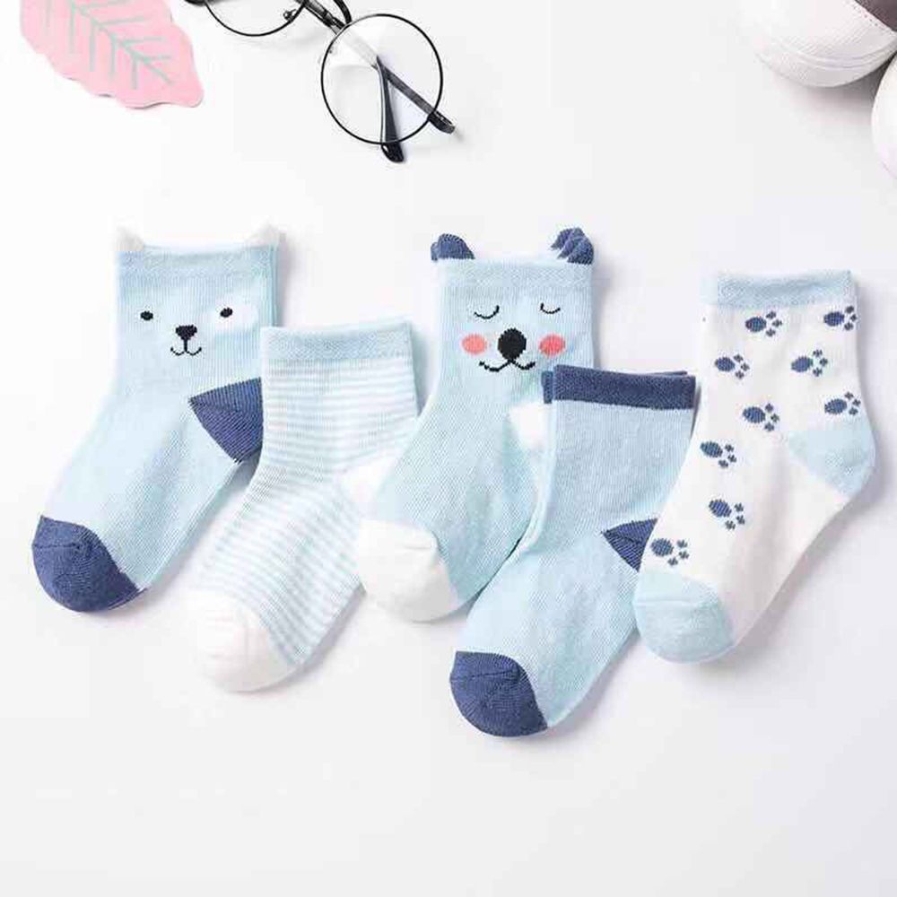 Bộ 5 đôi vớ cotton giữ ấm họa tiết hoạt hình đáng yêu dành cho bé