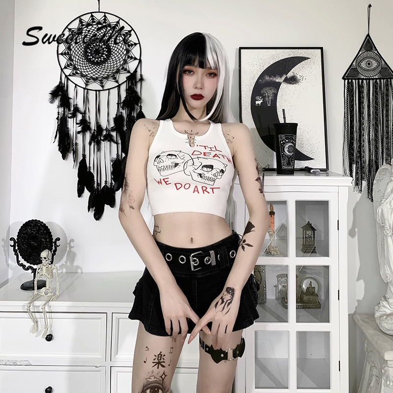 Áo không tay in họa tiết đầu lâu cá tính dành cho nữ | BigBuy360 - bigbuy360.vn