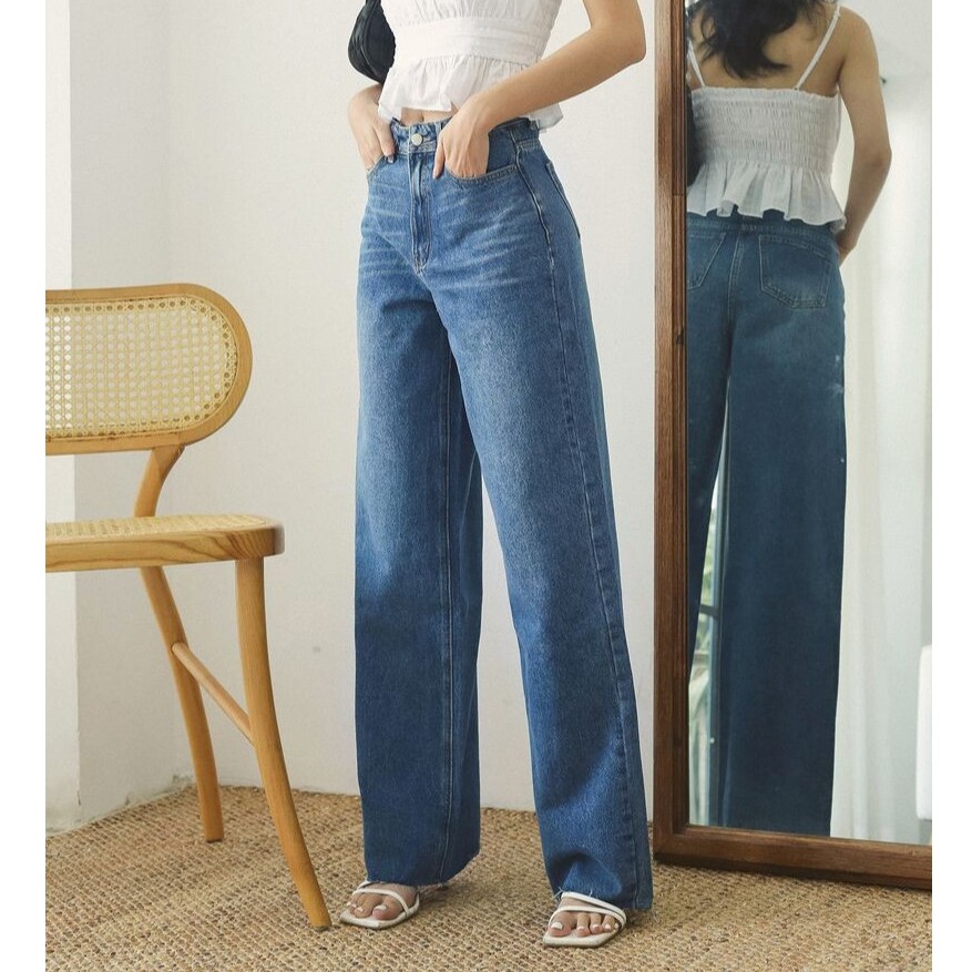 MIEU - Quần jeans ống rộng cắt lai (Xanh Đậm/ Nhạt) - GD05