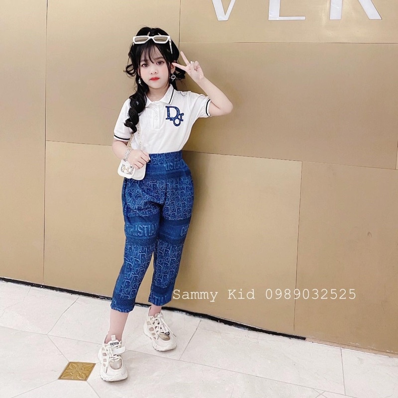 Set áo Polo quần baggy cho bé gái 16-41kg cá tính thời trang