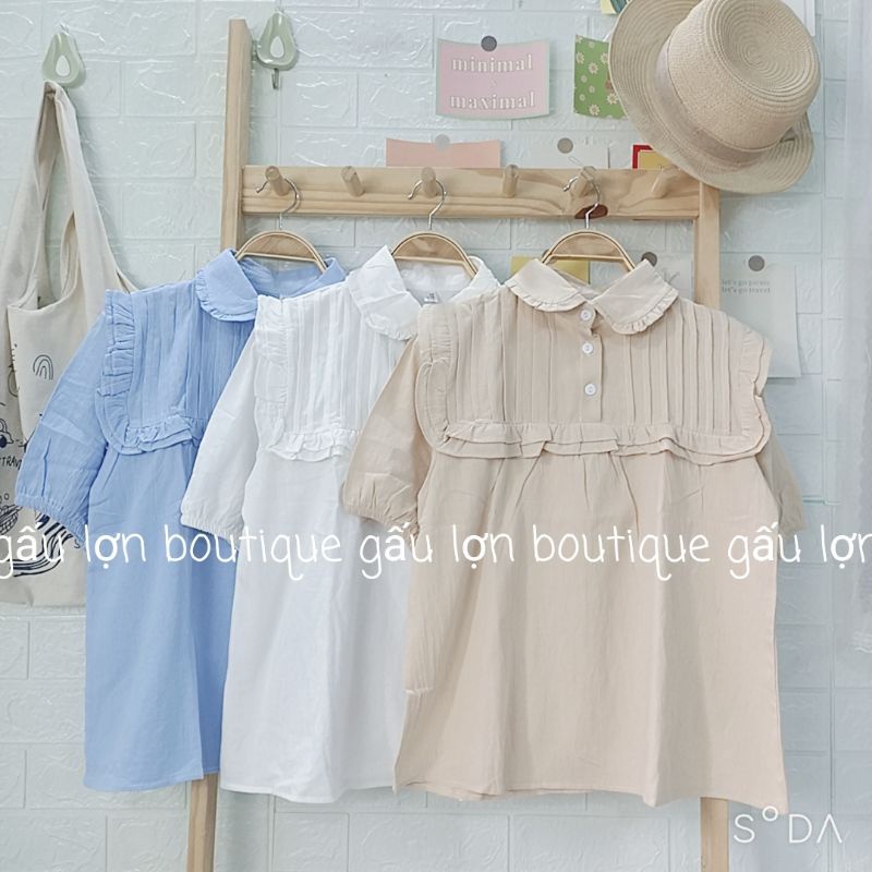 Áo sơ mi kiểu cộc tay xếp li ngực vintage