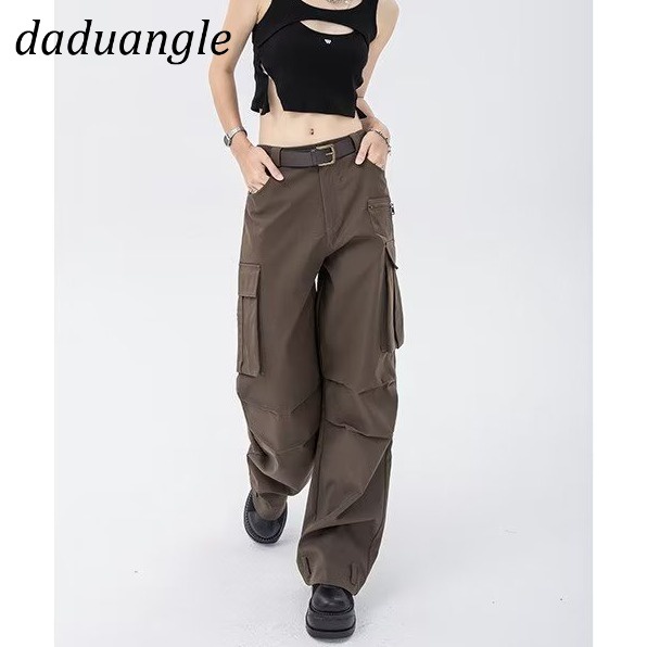 Quần dài Daduhey ống rộng nhiều túi phong cách retro thời trang ins 2022 cho nữ