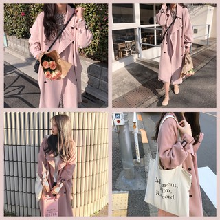 (ORDER)  Áo khoác kaki hồng dáng dài form rộng