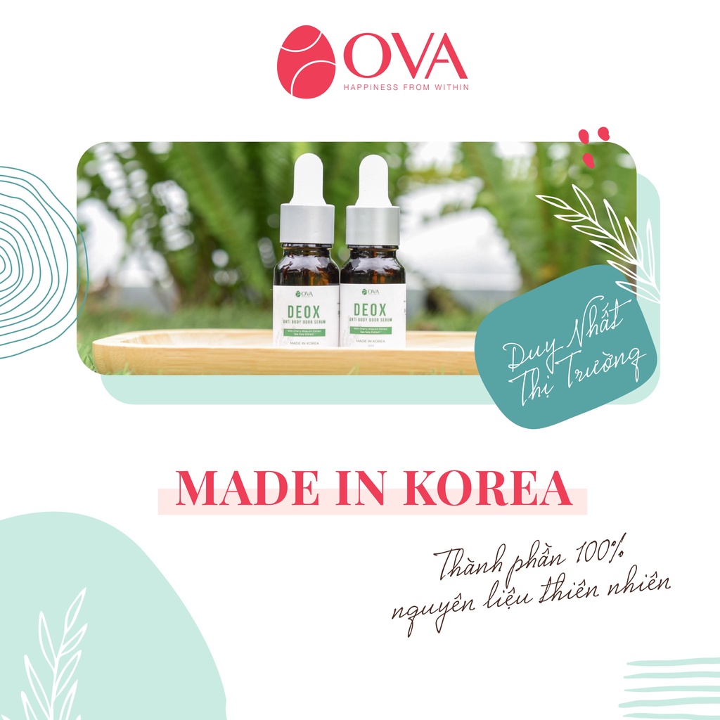 Serum khử mùi hôi nách Ova DeoX, ức chế tiết mồ hôi, kháng khuẩn khử mùi hôi chân, làm sáng da vùng nách an toàn 5ml