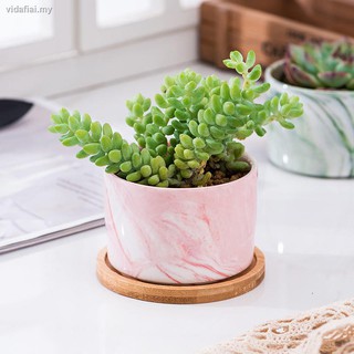 Chậu Hoa Bằng Gốm Sứ Hình Trụ Họa Tiết Đá Cẩm Thạch Phong Cách Bắc Âu Hiện Đại