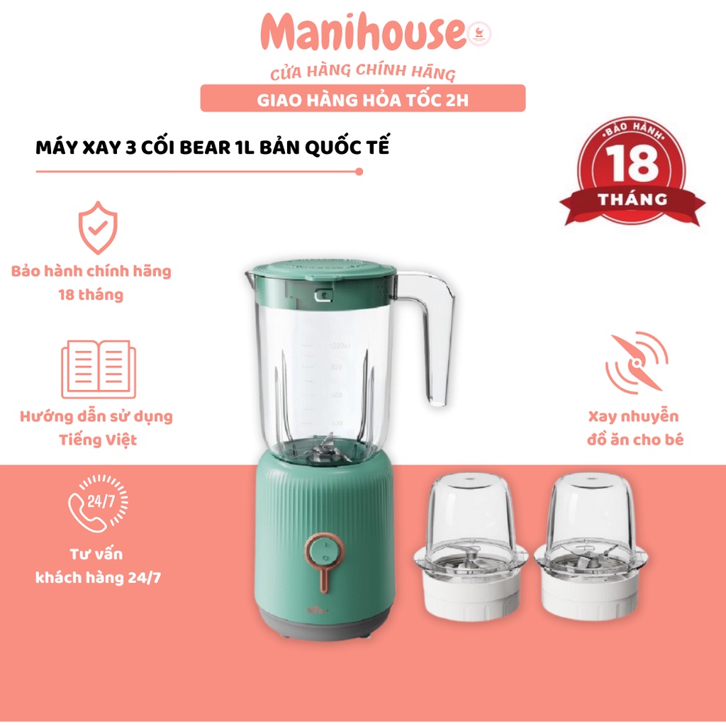 Máy xay 3 cối Bear 1L kèm 2 cối 0,1L BL B10V2 máy xay ăn dặm